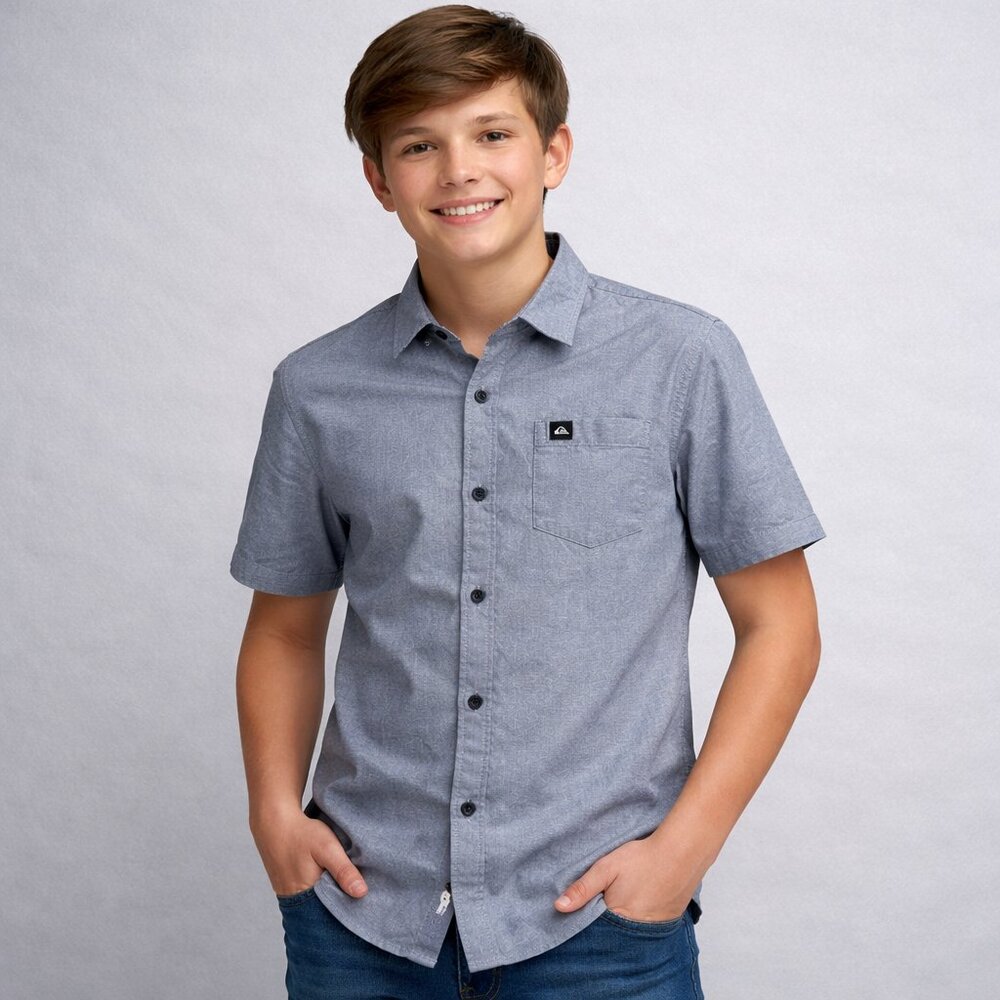Quiksilver Boys Short Sleeve Button-Down Shirt Gray Size M 10-12